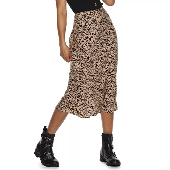 SO Juniors Leopard Print Midi Rayon High-Low Hem Slip Skirt Small - Picture 1 of 3